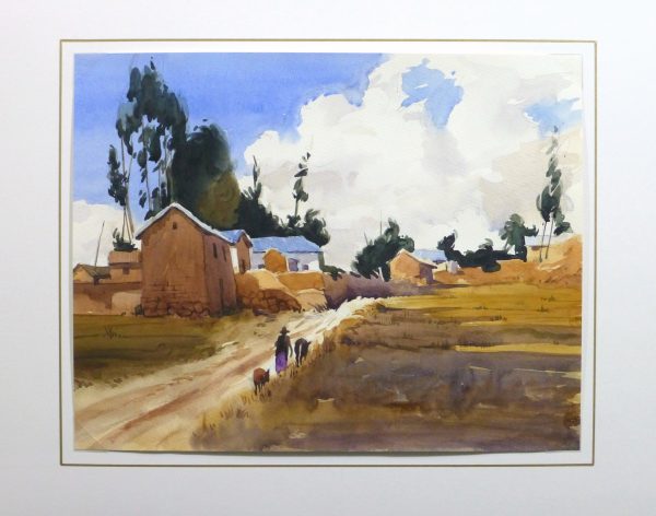 Watercolor Landscape - Rural Village, 2011-matted-10532M