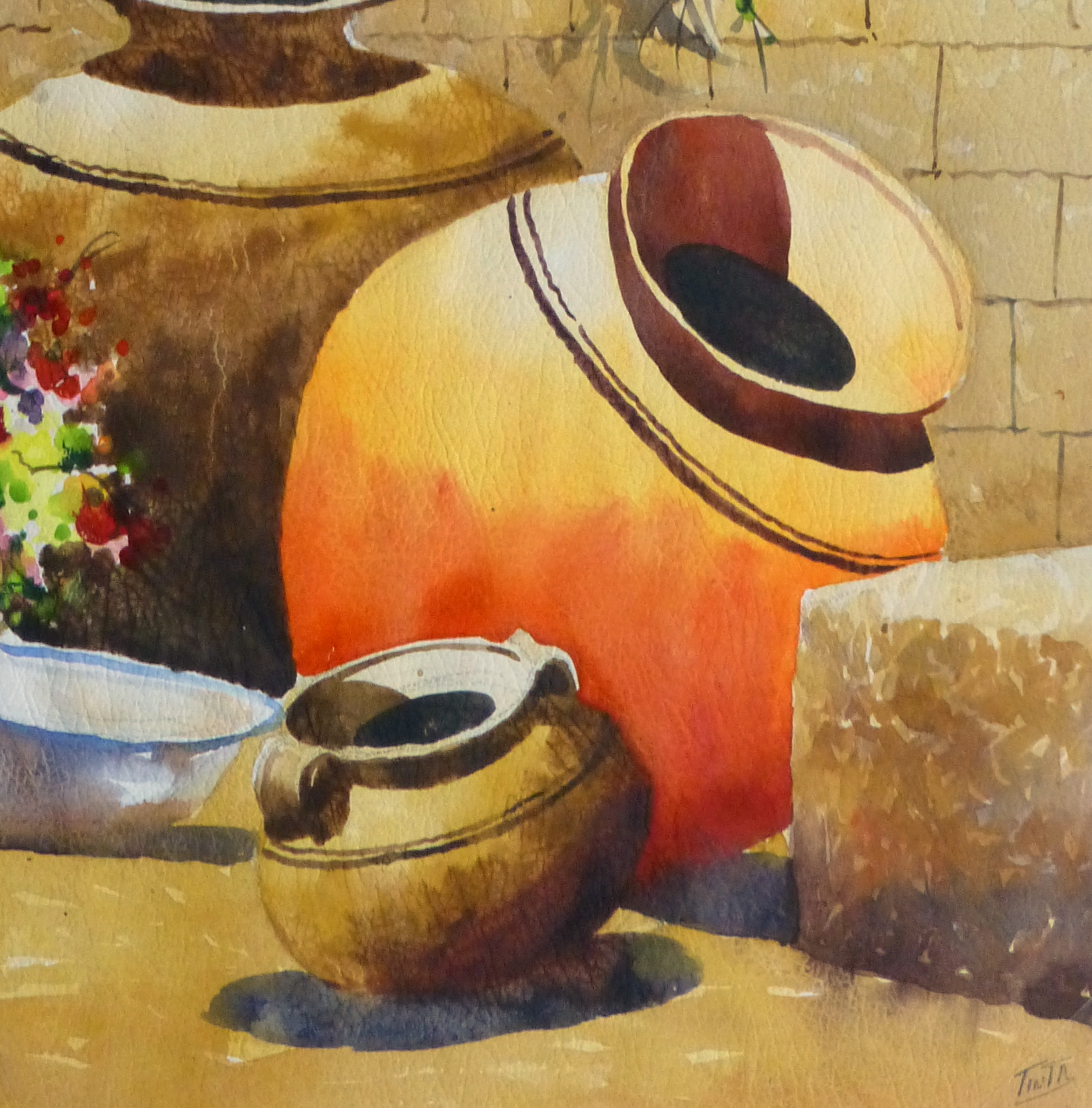 Watercolor Still Life - Peruvian Pottery 2011-detail-10533M Watercolor Still Life - Peruvian Pottery 2011-detail-10533M