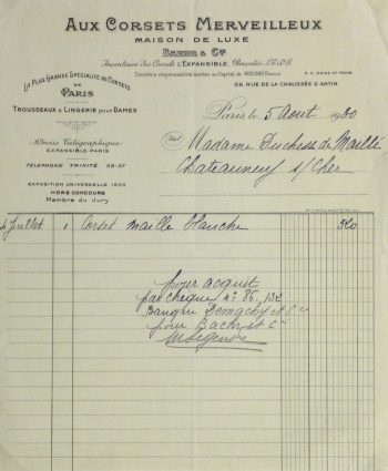 Duchess of Maillé Linens Receipt, 1932-main-10558M