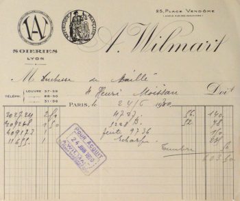 Duchess of Maillé Silks Receipt, 1930-main-10570M