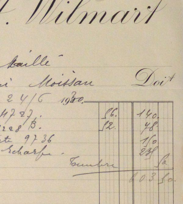 Duchess of Maillé Silks Receipt, 1930-detail-10570M