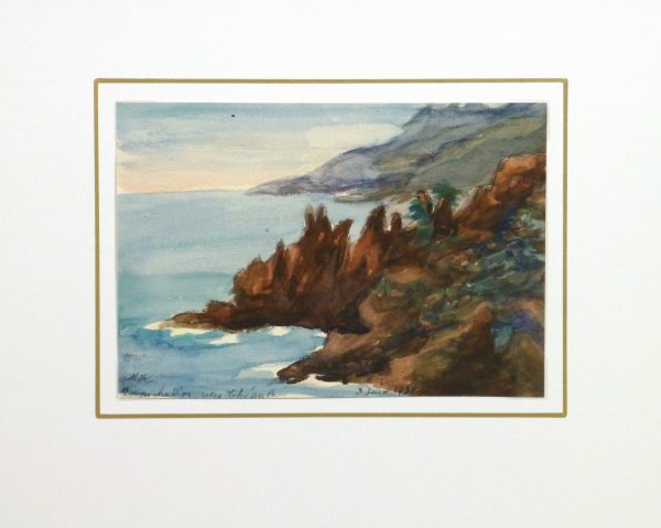 Watercolor Landscape - Mountain Shoreline, 1938-matted-10632M
