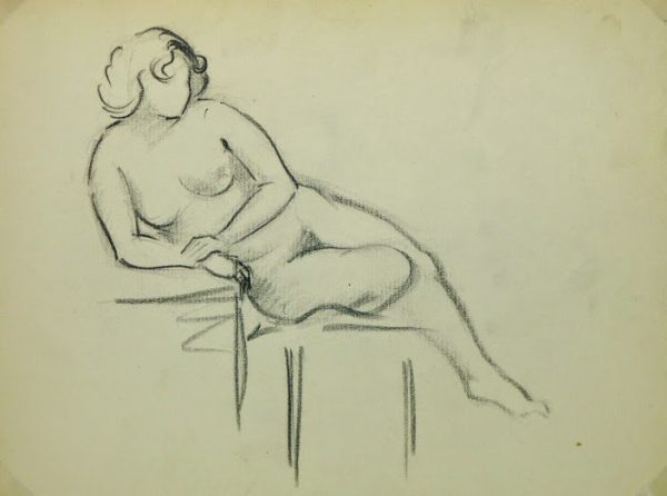 Charcoal Drawing - Reclining Nude, Circa 1930-main-6049G