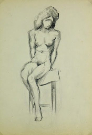 Charcoal Drawing - Sitting Female Nude, Circa 1930-main-6051G