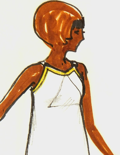 Sleeveless Red Colorblock Dress Fashion Sketch, Circa 1960-detail-7139G Sleeveless Red Colorblock Dress Fashion Sketch, Circa 1960-detail-7139G