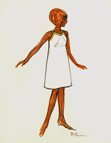 Sleeveless Red Colorblock Dress Fashion Sketch, Circa 1960-main-7139G Sleeveless Red Colorblock Dress Fashion Sketch, Circa 1960-main-7139G