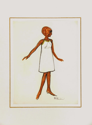 Sleeveless Red Colorblock Dress Fashion Sketch, Circa 1960-matted-7139G Sleeveless Red Colorblock Dress Fashion Sketch, Circa 1960-matted-7139G