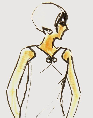 Modern White Dress Fashion Sketch, Circa 1960-detail-7144G Modern White Dress Fashion Sketch, Circa 1960-detail-7144G
