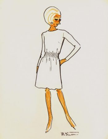 Casual White Dress Fashion Sketch, Circa 1960-main-7145G