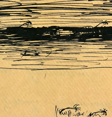 Pen & Ink Drawing - The Storm, Circa 1900-detail-5318K Pen & Ink Drawing - The Storm, Circa 1900-detail-5318K