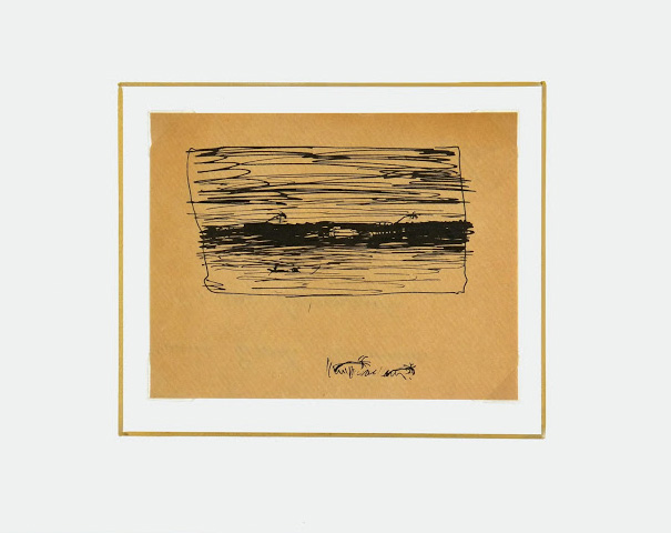 Pen & Ink Drawing - The Storm, Circa 1900-matted-5318K Pen & Ink Drawing - The Storm, Circa 1900-matted-5318K