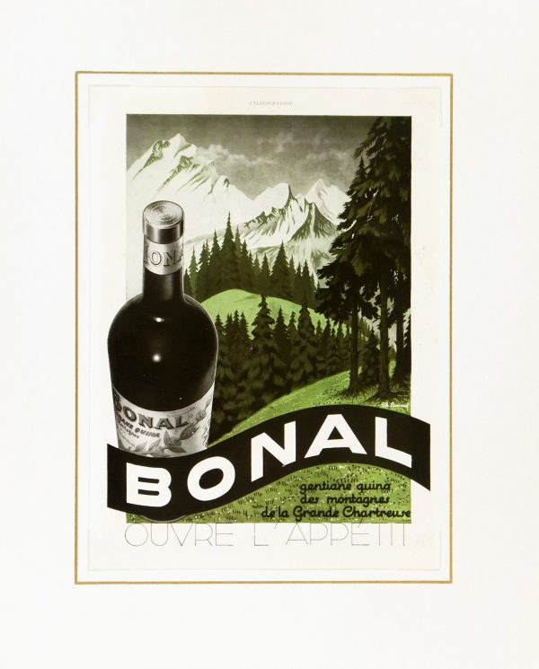 French Aperitif Wine Print, Circa 1930-matted-6166K