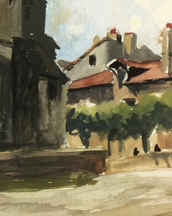 Watercolor Landscape - Church Facade, Circa 1940-detail-6672K