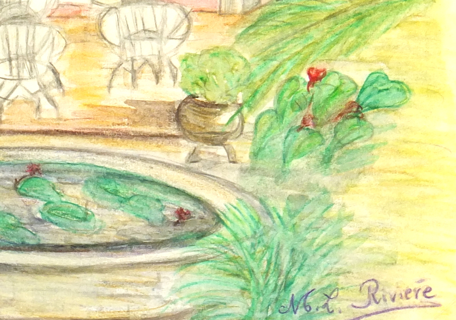 Watercolor Landscape - Island Retreat, Circa 1960-detail 2-7855K Watercolor Landscape - Island Retreat, Circa 1960-detail 2-7855K