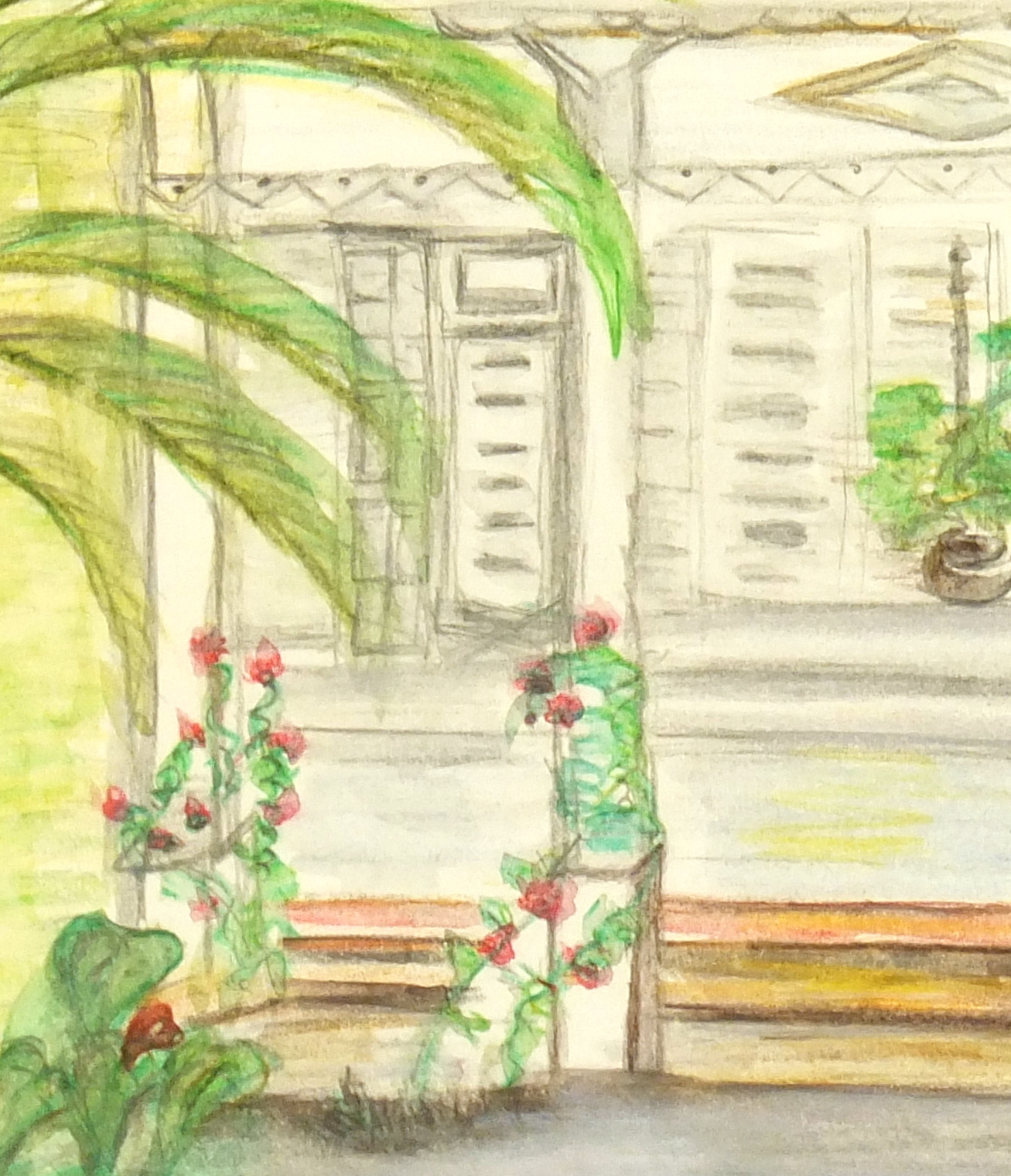 Watercolor Landscape - Island Retreat, Circa 1960-detail-7855K Watercolor Landscape - Island Retreat, Circa 1960-detail-7855K