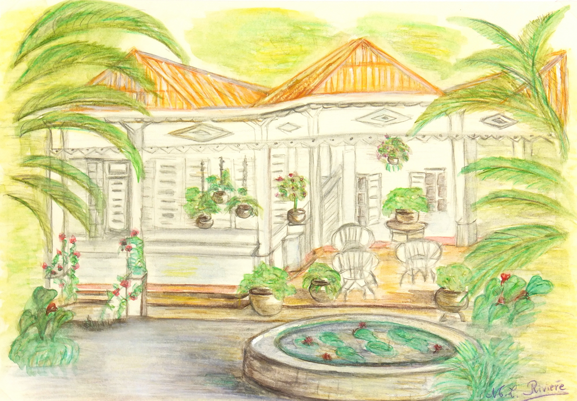 Watercolor Landscape - Island Retreat, Circa 1960-main-7855K Watercolor Landscape - Island Retreat, Circa 1960-main-7855K