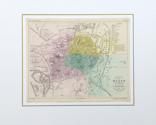 Map of Dijon France, Circa 1850-matted-9481K Map of Dijon France, Circa 1850-matted-detail 2-9481K