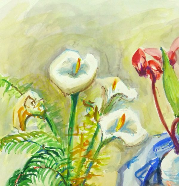 Watercolor Still Life - Lilies & Orchids, Circa 1960-detail 2-10714M