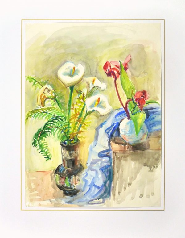 Watercolor Still Life - Lilies & Orchids, Circa 1960-matted-10714M
