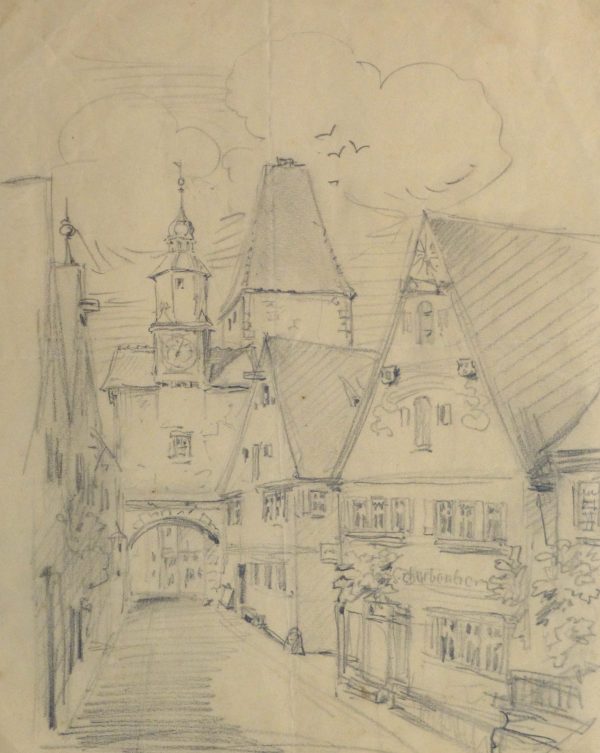 Pencil Drawing - Village Street, Circa 1930-main-10737M