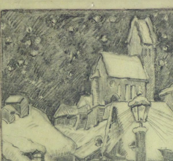 Pencil Drawing - Winter Village, Circa 1930-detail 2-10745M