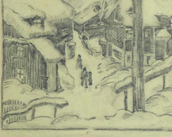 Pencil Drawing - Winter Village, Circa 1930-detail-10745M