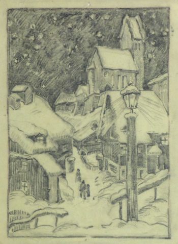 Pencil Drawing - Winter Village, Circa 1930-main-10745M