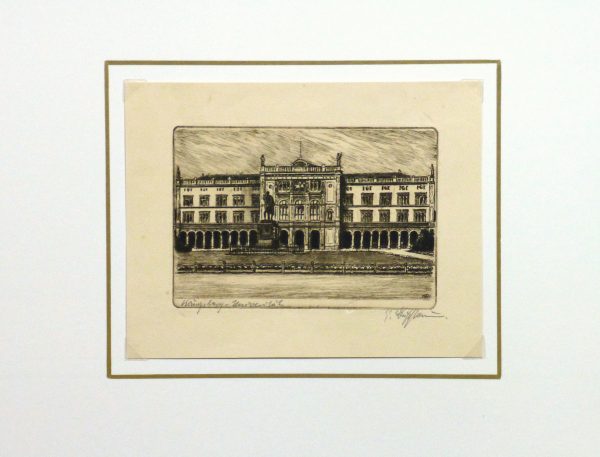 Etching - Stately Architecture, Circa 1950-matted-10758M