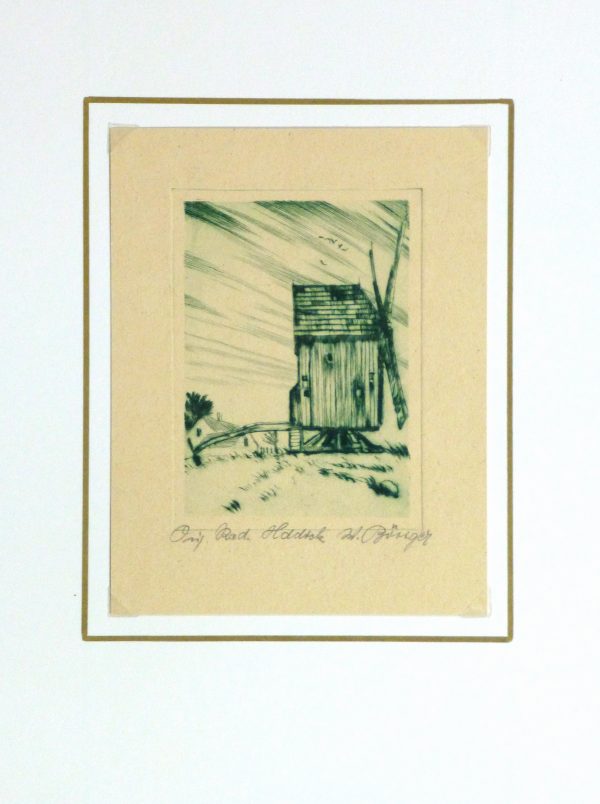 Etching - The Windmill, Circa 1920-matted-10759M