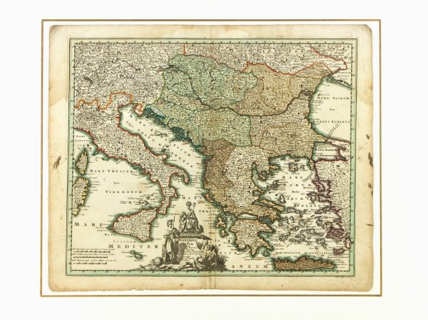 Map of Italy to Greece, 1724-matted-7269K